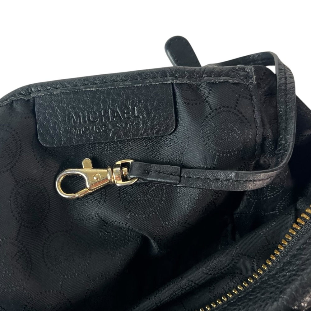 Michael Kors Black Pebbled Leather Satchel Tote Bag Gold Hardware Large Handbag - Picture 12 of 12